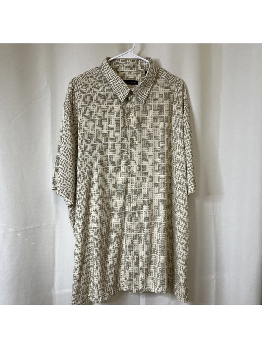 Via Europa Mens Casual Green Geometric Button Up Short Sleeve Sz 2XL